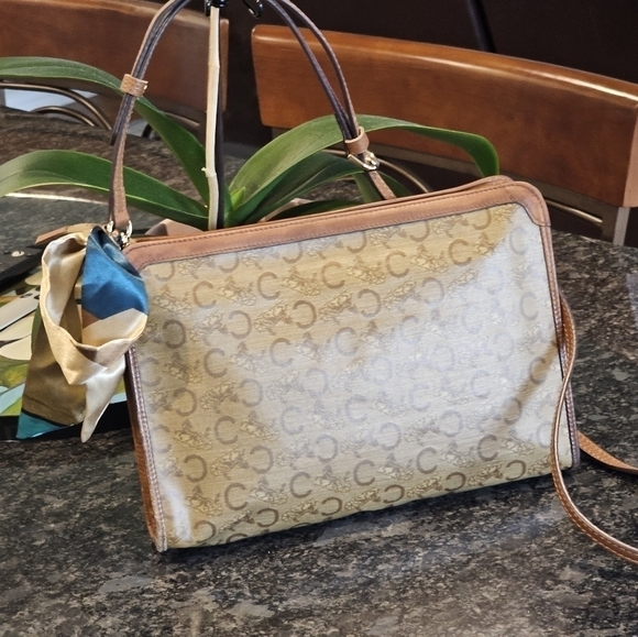 Céline "C" Monogram Horse & Carraige Coated Canvas Clutch w/Strap & Twilly Added - Picture 13 of 16